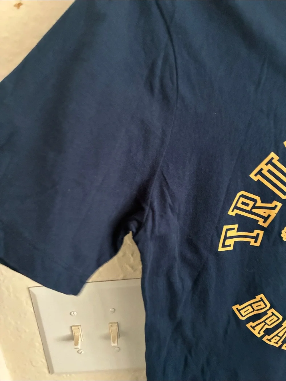 True Religion Navy Tee with Yellow Graphic Buddha